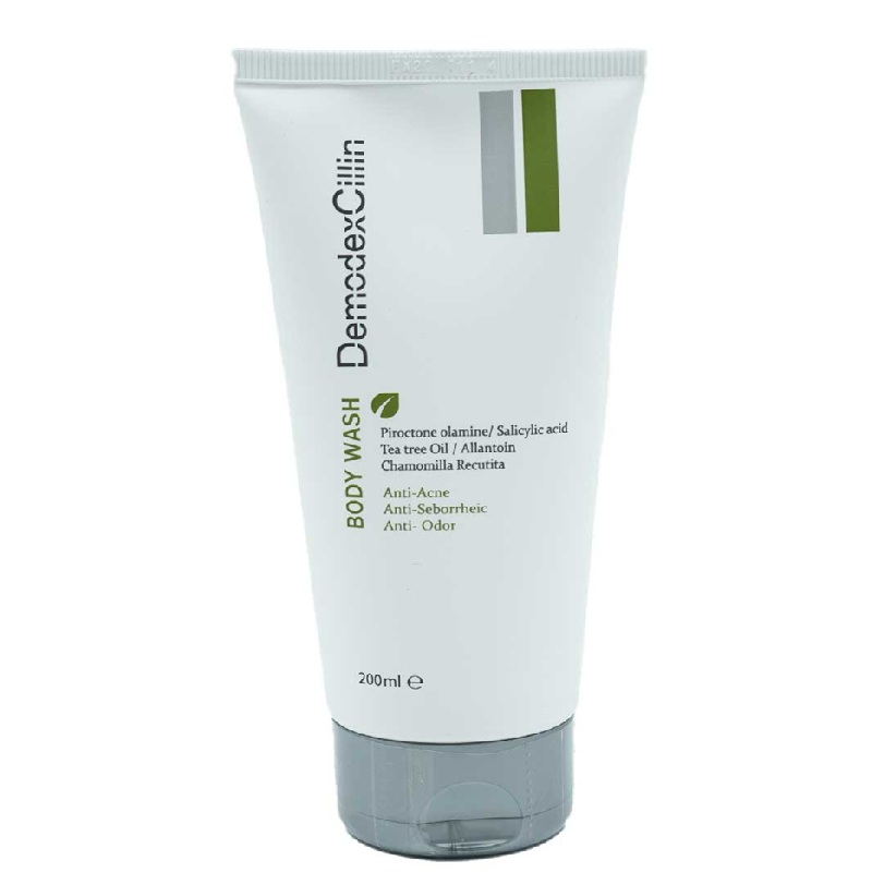 شامپو بدن دمودکسیلین حجم 250= تصویر شامپو بدن دمودکسیلین حجم ۲۵۰ میلیلیتر با بستهبندی سفید و آبی