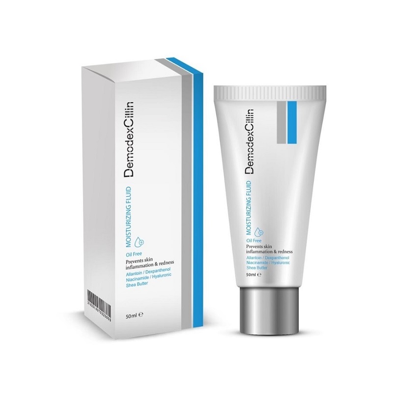فلوئید-مرطوب-کننده-دمودکسیلین-2 فلوئید مرطوبکننده دمودکسیلین ۵۰ میلیلیتر با بستهبندی سفید، مناسب پوستهای چرب، حساس و مختلط